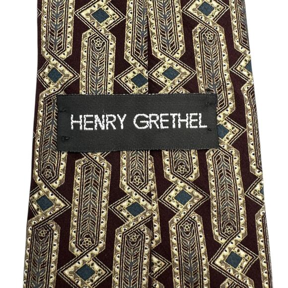 Henry Grethel Vintage Dress Tie Italian Silk Geometric Pattern 57" 4" - Picture 5 of 9